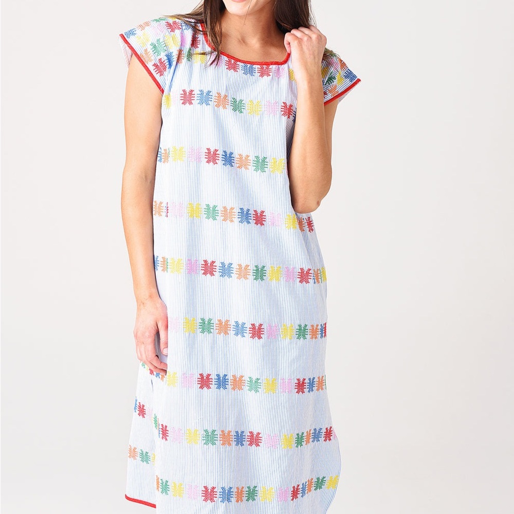 New with tags JMarie Clea Midi Dress with Mexican embroidery.